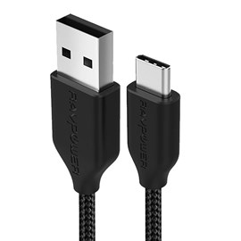 RAVPower RP-CB017 1 m USB-A Type-C Naylon/Çelik Örgülü Şarj/Data Kablosu Siyah +12000 Bükülme