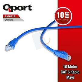 QPort Q-CAT10 UTP Cat6 Ağ Kablosu 10 mt Mavi