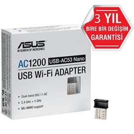 Asus USB-AC53 Nano AC1200 Çift Bant 802.11ac Usb Kablosuz Ağ Adaptörü