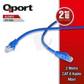 QPort Q-CAT2 UTP Cat6 Ağ Kablosu 2 mt Mavi