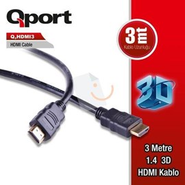 QPort Q-HDMI3 HDMI 1.4 3D Altın Uçlu HDMI Kablo 3 mt