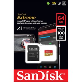 SanDisk SDSQXAF-064G-GN6AA Extreme 64GB microSDXC UHS-I 100MB C10 U3 V30 Bellek Kartı