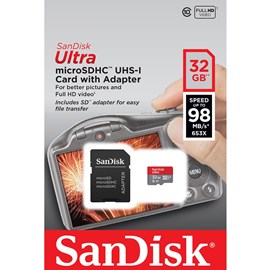SanDisk SDSQUAR-032G-GN6IA Ultra 32GB microSDHC UHS-I 98MB C10 U1 A1 Bellek Kartı