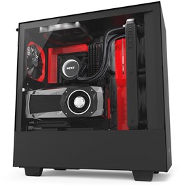 NZXT CA-H500W-BR H500i Mat Siyah-Kırmızı Temperli Cam RGB Akıllı ATX PSUsuz Kasa