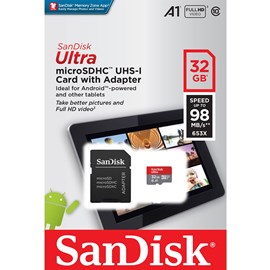 SanDisk SDSQUAR-032G-GN6TA Ultra 32GB microSDHC UHS-I 98MB C10 U1 A1 Bellek Kartı