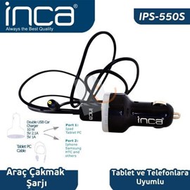 Inca IPS-550S Univarsal Tablet Uyumlu Araç Şarj Cihazı Siyah