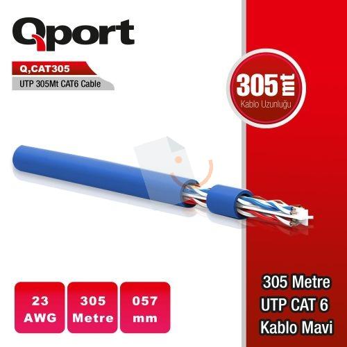 QPort Q-CAT6 UTP Cat6 Ağ Kablosu 305 mt Mavi