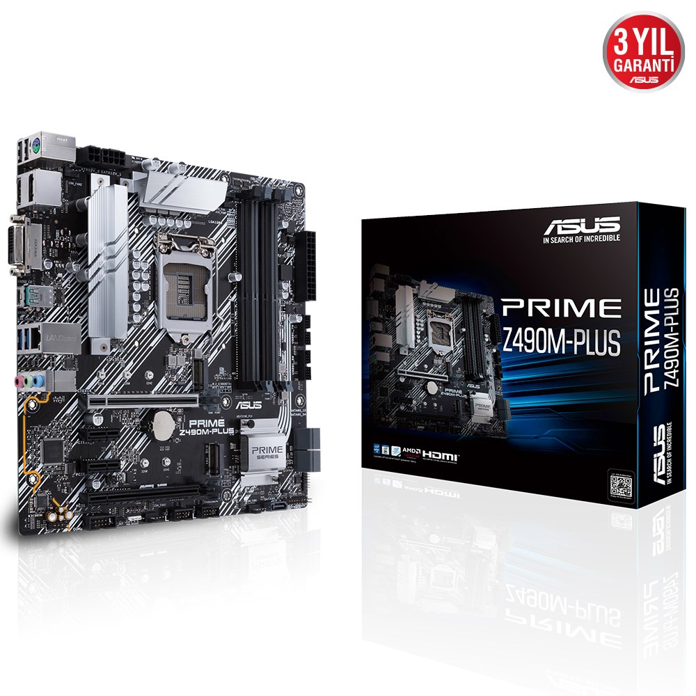 ASUS PRIME Z490M-PLUS 4400MHz(OC) DDR4 Soket 1200 M.2 DP HDMI DVI mATX Anakart