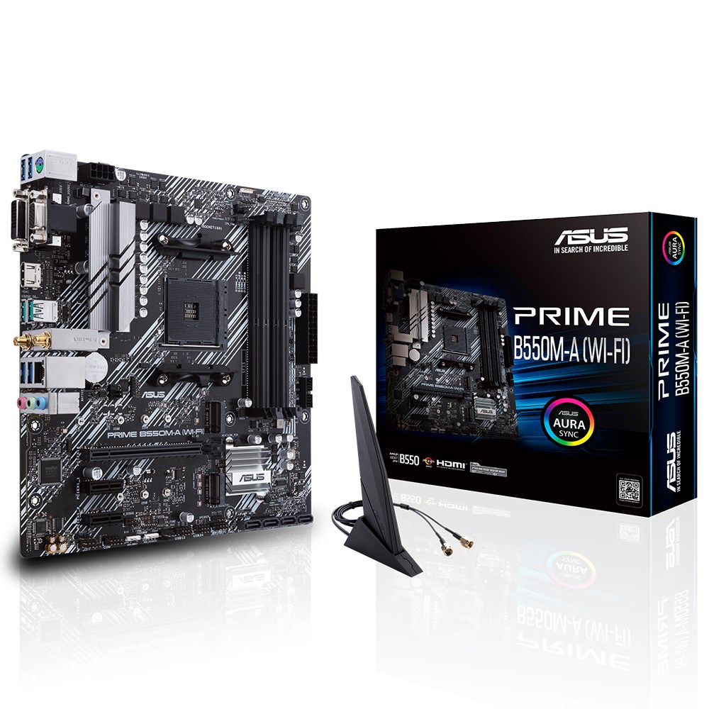 ASUS PRIME B550M-A (WI-FI) 4600MHz(OC) DDR4 Soket AM4 M.2 HDMI VGA DVI mATX Anakart