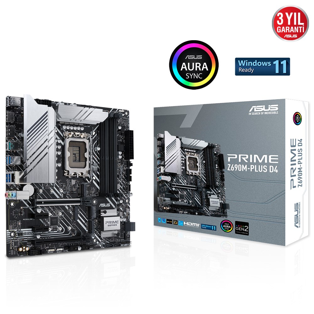 ASUS PRIME Z690M-PLUS D4 5333MHz(OC) DDR4 Soket 1700 M.2 HDMI DP mATX Anakart