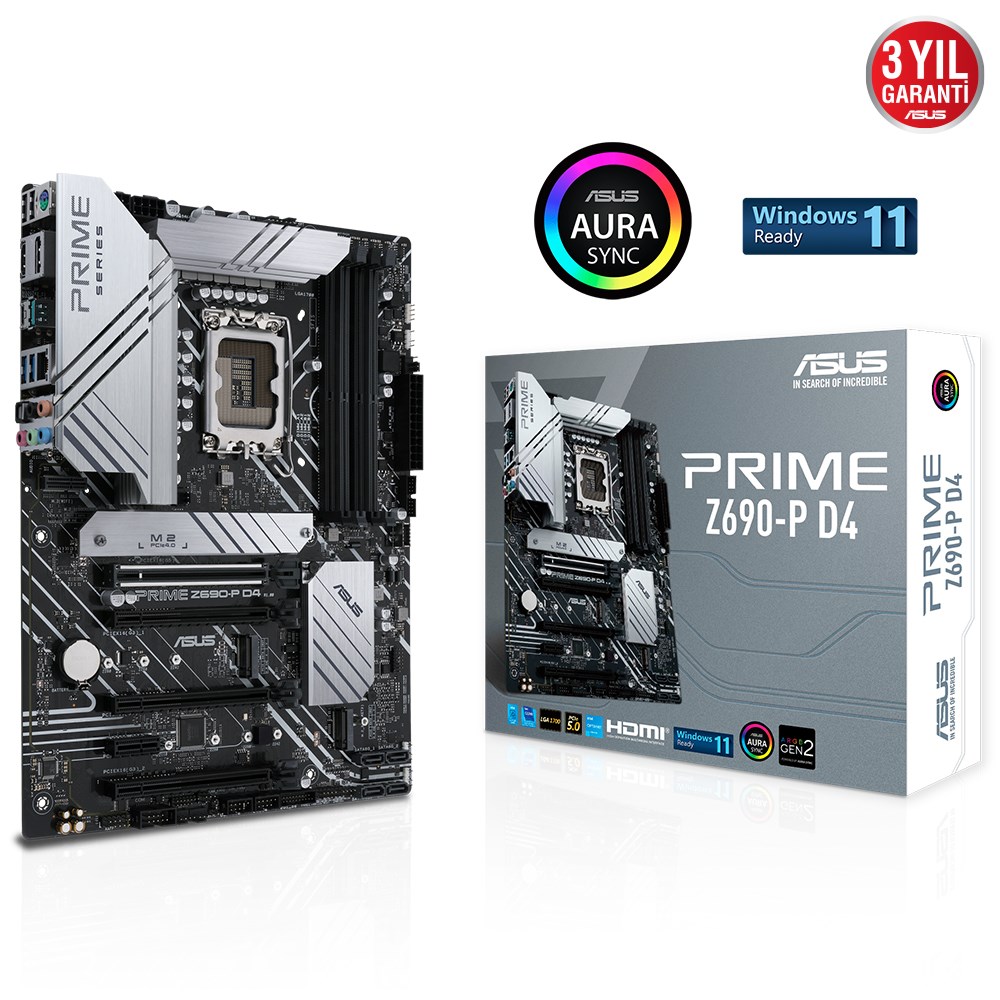 ASUS PRIME Z690-P D4 5333MHz(OC) DDR4 Soket 1700 M.2 HDMI DP ATX Anakart