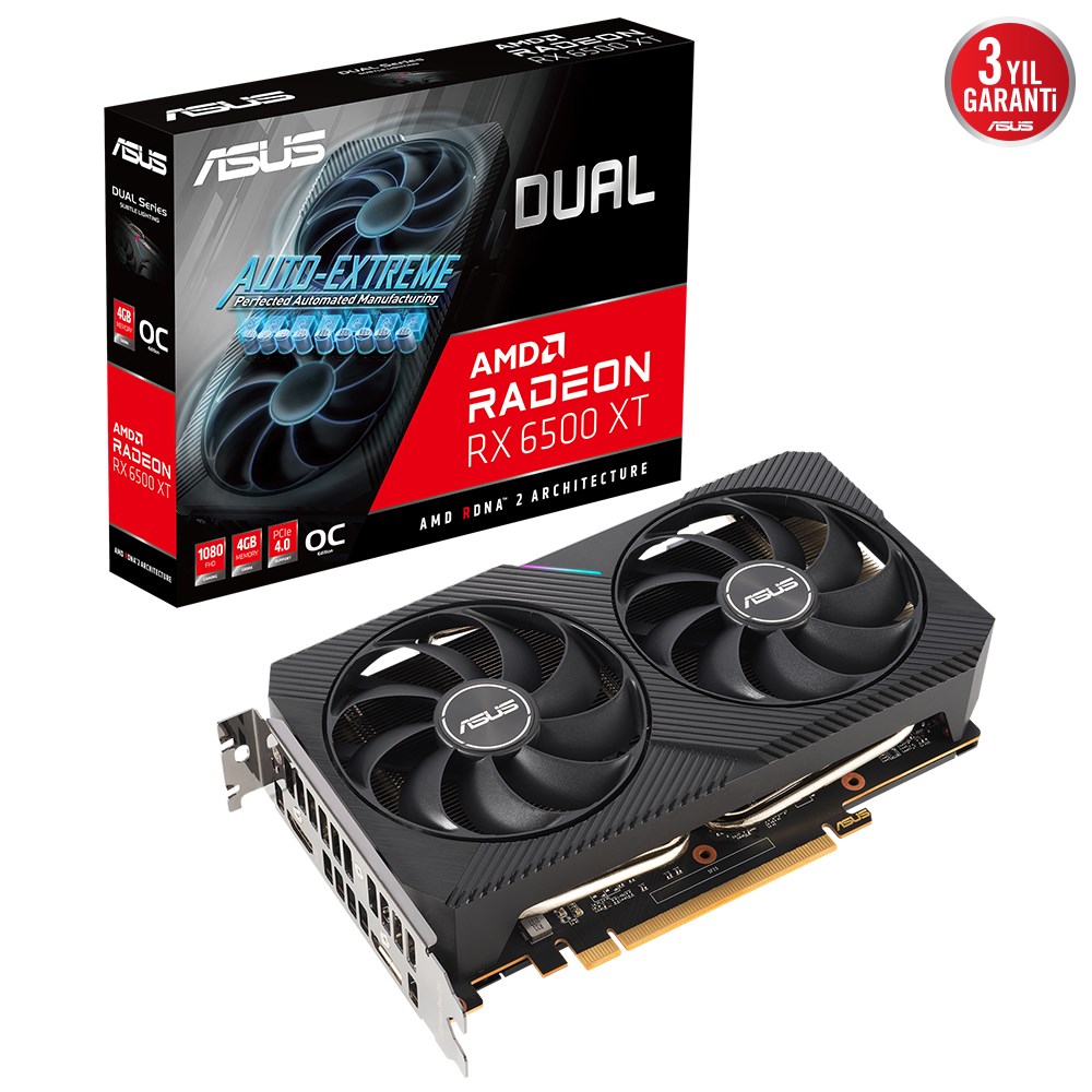 Asus Dual Radeon RX 6500 XT OC DUAL-RX6500XT-O4G 4GB GDDR6 64Bit Ekran Kartı