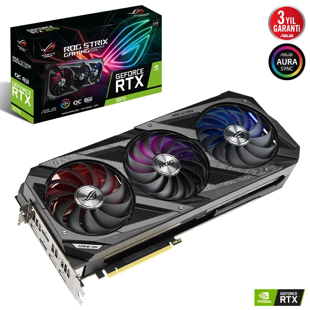 Asus ROG Strix GeForce RTX 3070 V2 OC ROG-STRIX-RTX3070-O8G-V2-GAMING 8GB GDDR6 256Bit DX12 Gaming Ekran Kartı