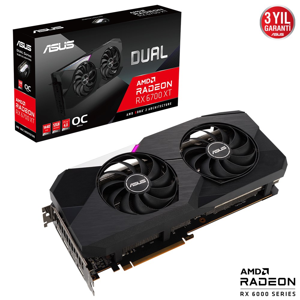 Asus Dual Radeon RX 6700 XT OC DUAL-RX6700XT-O12G 12GB GDDR6 192Bit DX12 Ekran Kartı