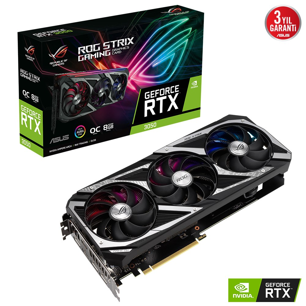 Asus ROG Strix GeForce RTX 3050 OC ROG-STRIX-RTX3050-O8G-GAMING 8GB GDDR6 128Bit DX12 Ekran Kartı