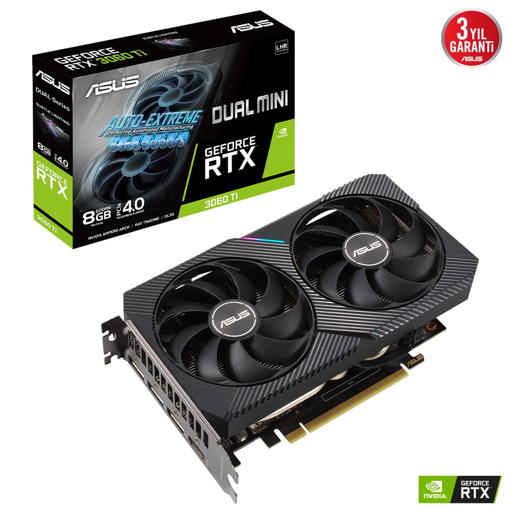 Asus NVIDIA GeForce RTX 3060 Ti Dual Mini V2 LHR DUAL-RTX3060TI-8G-MINI-V2 8 GB GDDR6 256 Bit Ekran Kartı