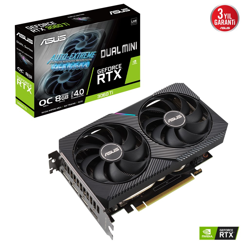 Asus NVIDIA GeForce RTX 3060 Ti Dual Mini V2 OC LHR DUAL-RTX3060TI-O8G-MINI-V2 8 GB GDDR6 256 Bit Ekran Kartı