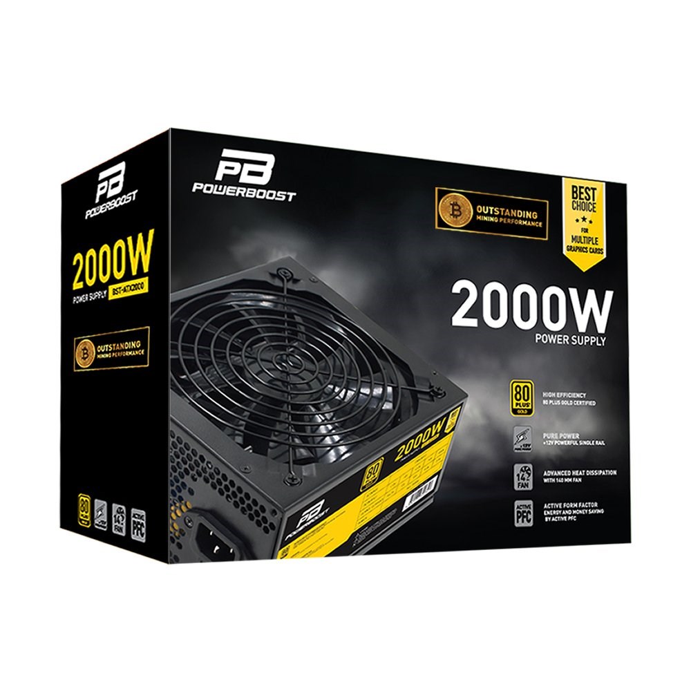 PowerBoost 2000W 80+ GOLD 14cm Aktif PFC Fanlı Mining ATX PSU