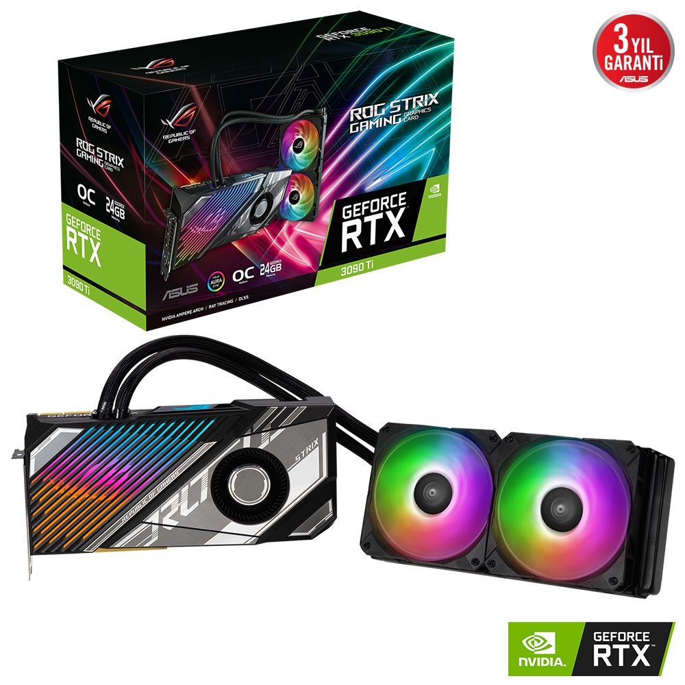 ASUS GEFORCE ROG-STRIX-LC-RTX3090TI-O24G-GAMING 24GB GDDR6X 384bit 1725MHz OC HDMI 3xDP EKRAN KARTI