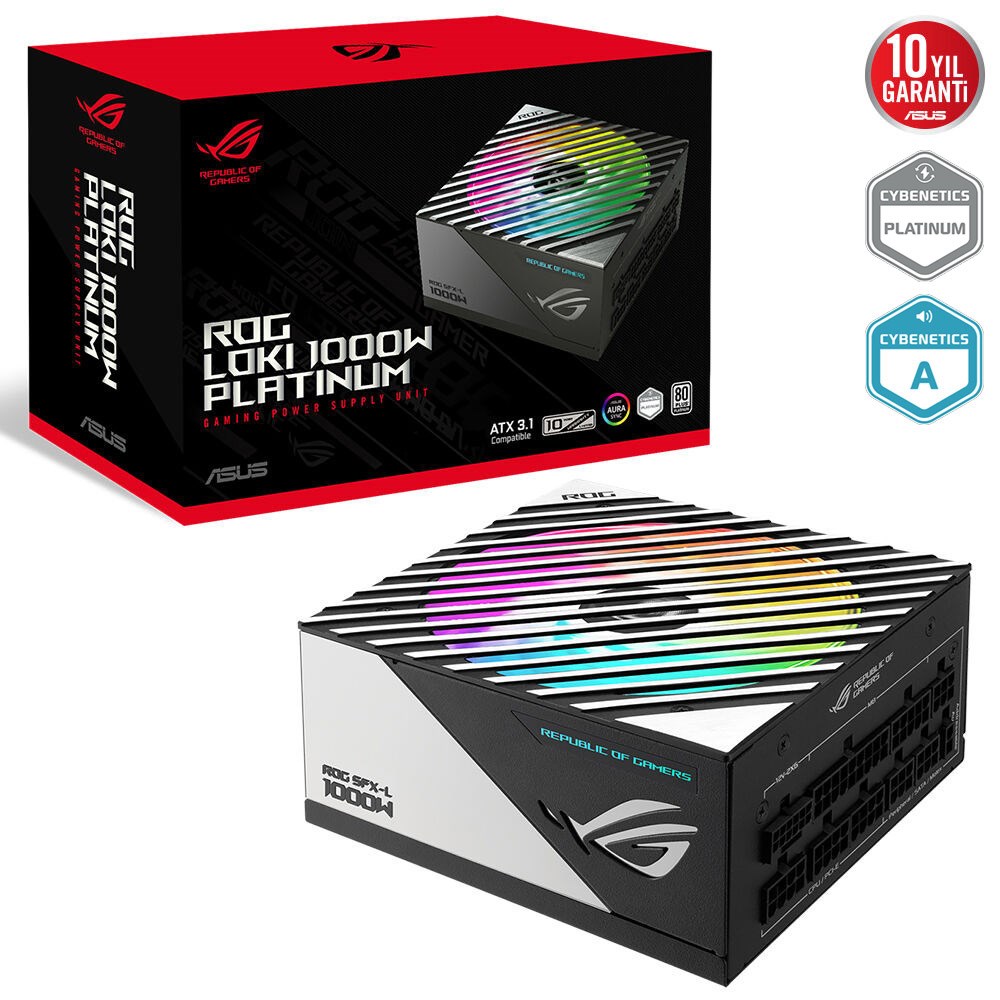 ASUS ROG LOKI SFX-L 1000P PLATINUM  ATX 3.1 UYUMLU 1000W 120MM PWM ARGB FAN PCIe 5.1 10 YIL GARANTI