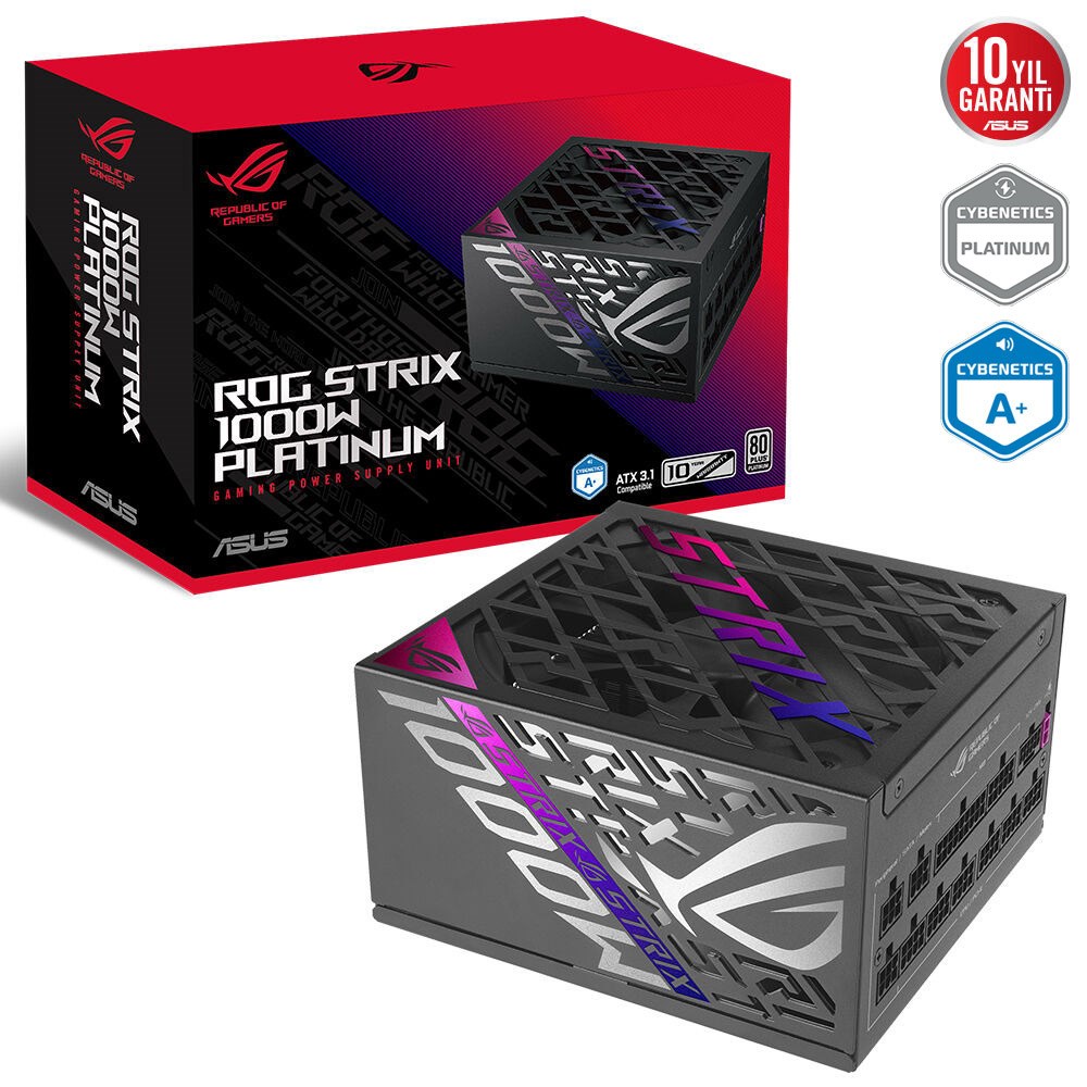 ASUS ROG STRIX 1000W PLATINUM 80 PLUS ATX 3.1 GaN MOSFET GPU-FIRST PATENTLİ 10 YIL GARANTİ