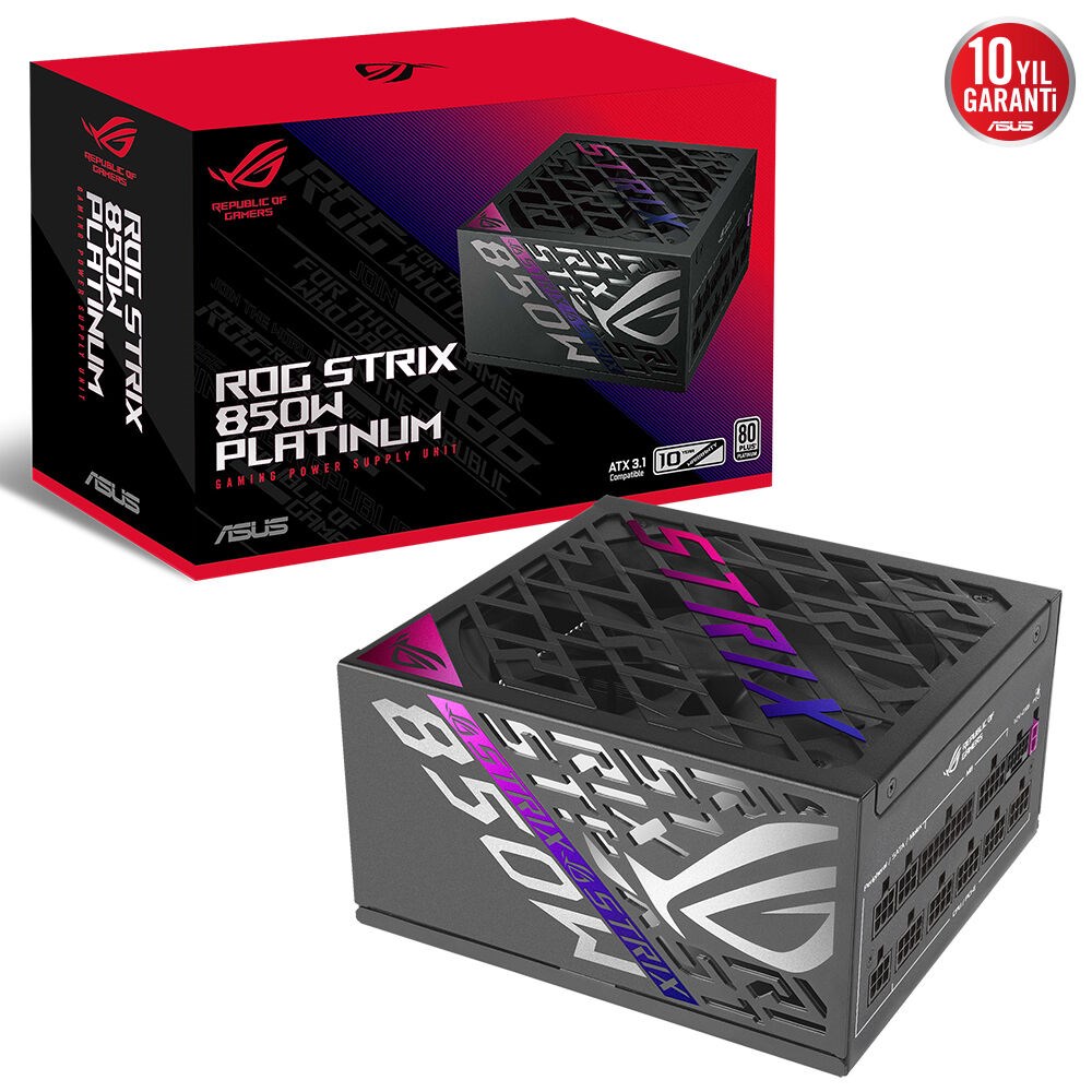 ASUS ROG-STRIX-850P PLATİNUM TAM MODÜLER 80 PLUS ATX 3.1 GaN MOSFET 10 YIL GARANTİ