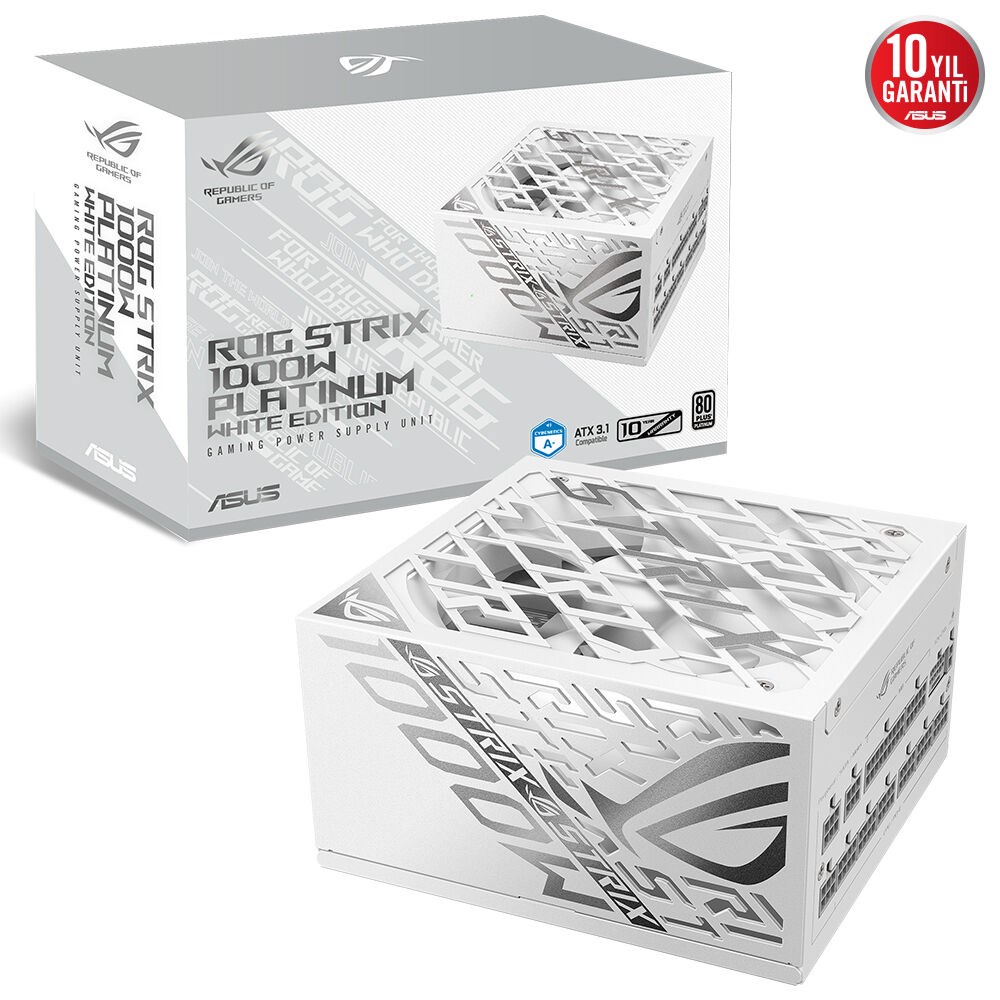 ASUS ROG-STRIX-1000P PLATİNUM TAM MODÜLER ATX 3.1 GaN MOSFET GPU-FIRST PATENTLİ 10 YIL GARANTİ BEYAZ