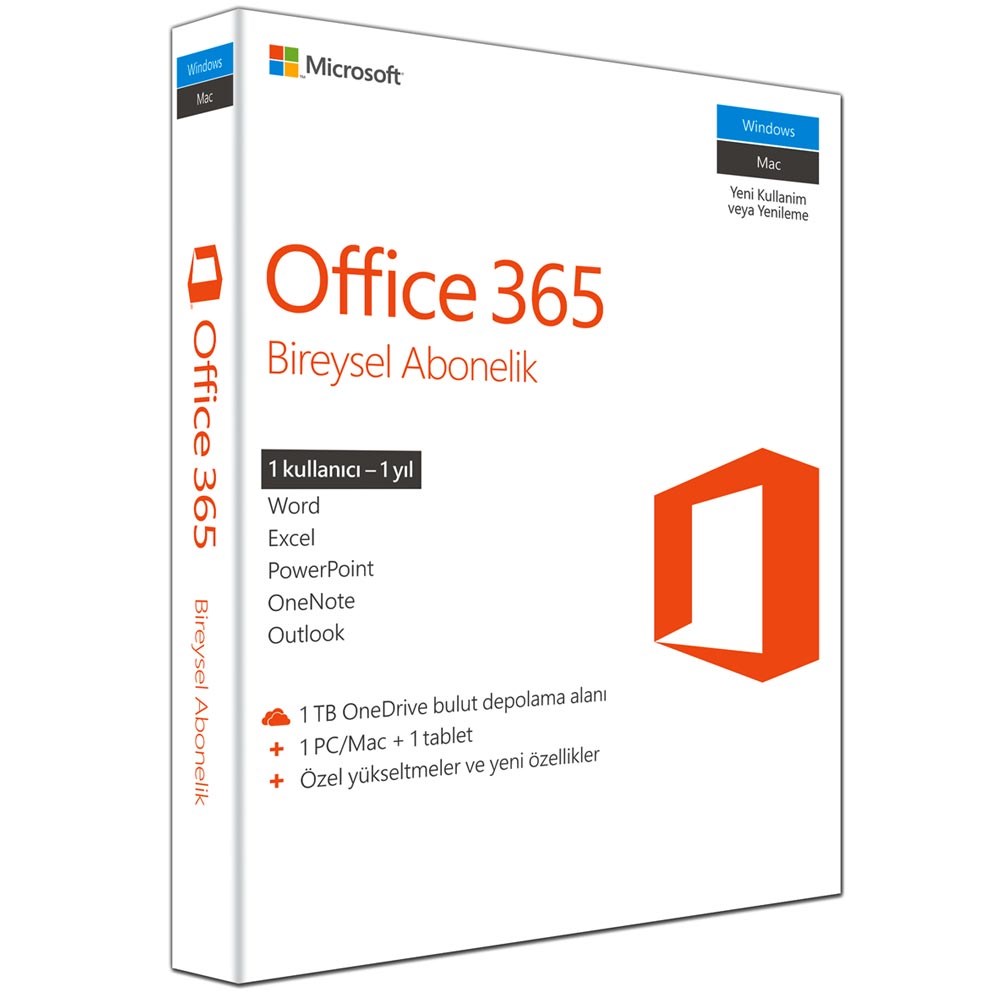 Microsoft QQ2-00521 Office 365 Bireysel 32/64Bit Türkçe Kutu 1 Yıl