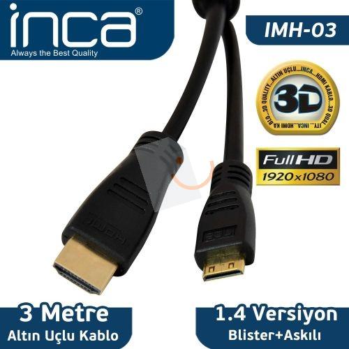 Inca IMH-03 Mini HDMI-HDMI v1.4 3D Altın Uçlu Kablo 3mt