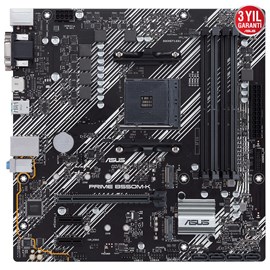 ASUS PRIME B550M-K AMD B550 AM4 DDR4 4400 HDMI DVI VGA Çift M2 USB3.2 mATX PCIe 4.0 ECC RAM Desteği