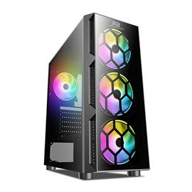 PowerBoost VK-D502T 650w 80+ USB 3.0 ATX Tempered Glass Single Ring Rainbow fan siyah Kasa