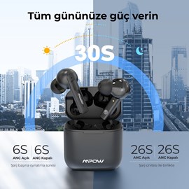 Mpow X3 Aktif Gürültü Engelleyicili Dört Mikrofonlu IPX8 Bluetooth Kulaklık 30 Saat Müzik Siyah