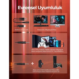 Mpow EG10 7.1 Surround Gürültü Engelleyici Mikrofonlu Surround Oyuncu Kulaklığı PS4/PS5/PC/Xbox Kırmızı