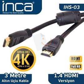 Inca IHS-03 Altın Uçlu Ultra HD 3D HDMI Kablo 3 Metre