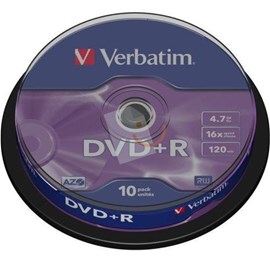 Verbatim 43498 DVD+R 16x Matt Silver 4.7GB 10 Lu Cakebox