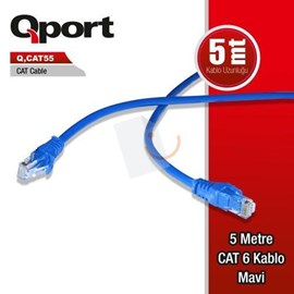 QPort Q-CAT55 UTP Cat6 Ağ Kablosu 5 mt Mavi