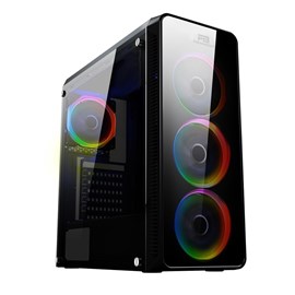 Power Boost VK-G3904S USB3.0 Full Siyah Arcylic Halo Rainbow RGB Fan kasa (PSU Yok)