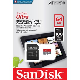 SanDisk SDSQUAR-064G-GN6TA Ultra 64GB microSDXC UHS-I 100MB C10 U1 A1 Bellek Kartı