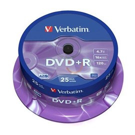 Verbatim 43500 DVD+R 16x Matt Silver 4.7GB 25 Li Cakebox