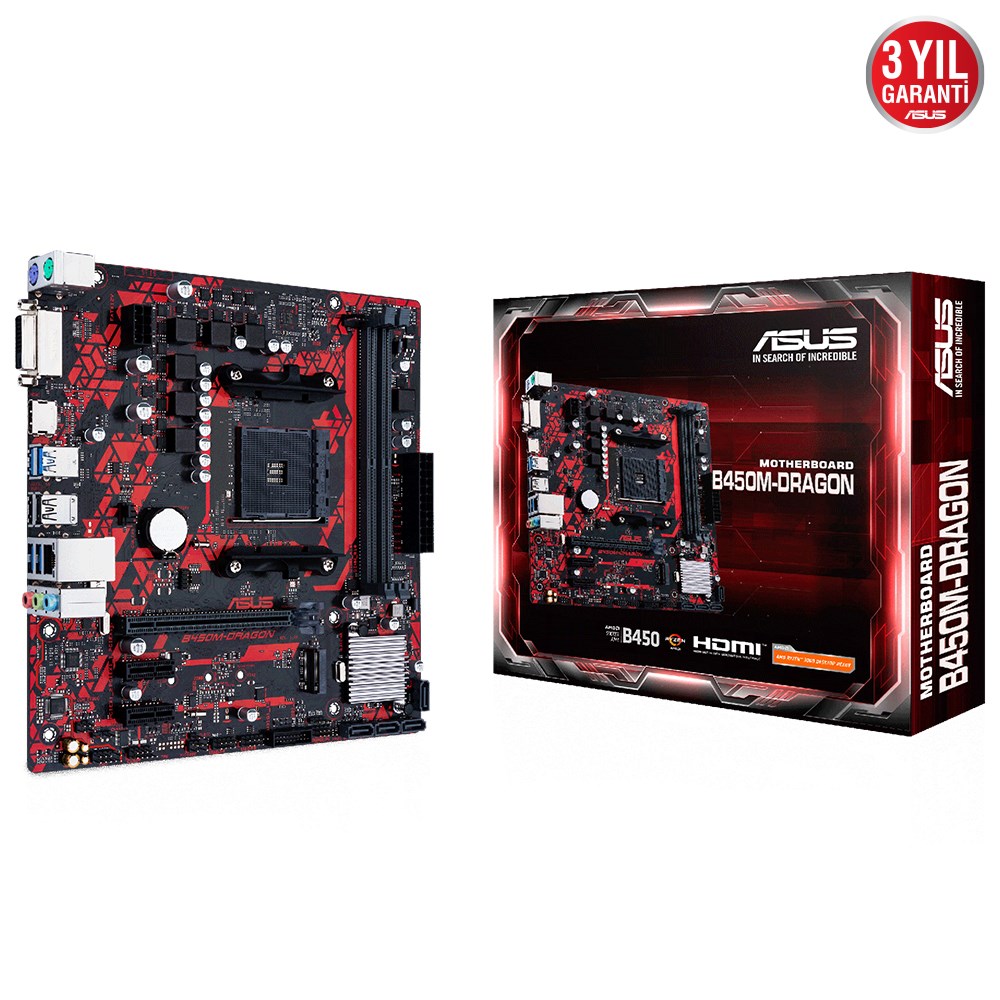 ASUS B450M DRAGON 4400MHz(OC) DDR4 Soket AM4 M.2 HDMI DVI mATX Anakart