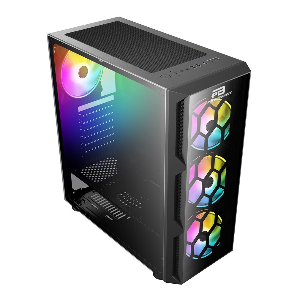 PowerBoost VK-D502T 650w 80+ USB 3.0 ATX Tempered Glass Single Ring Rainbow fan siyah Kasa