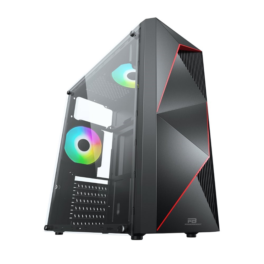 PowerBoost VK-G3615C USB 3.0 ATX, ABS Mesh panel, Fixed Rainbow fan, siyah Kasa (PSU Yok)