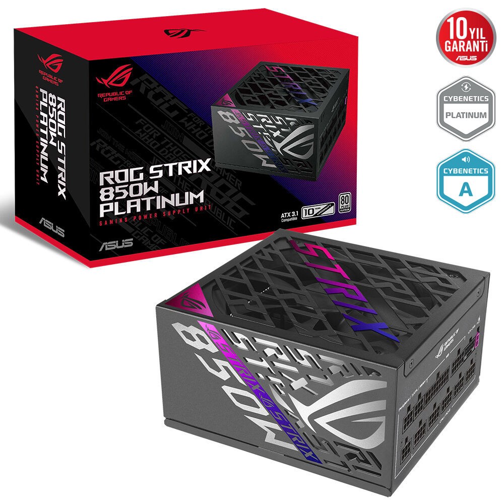 ASUS ROG-STRIX-850P PLATİNUM TAM MODÜLER 80 PLUS ATX 3.1 GaN MOSFET 10 YIL GARANTİ