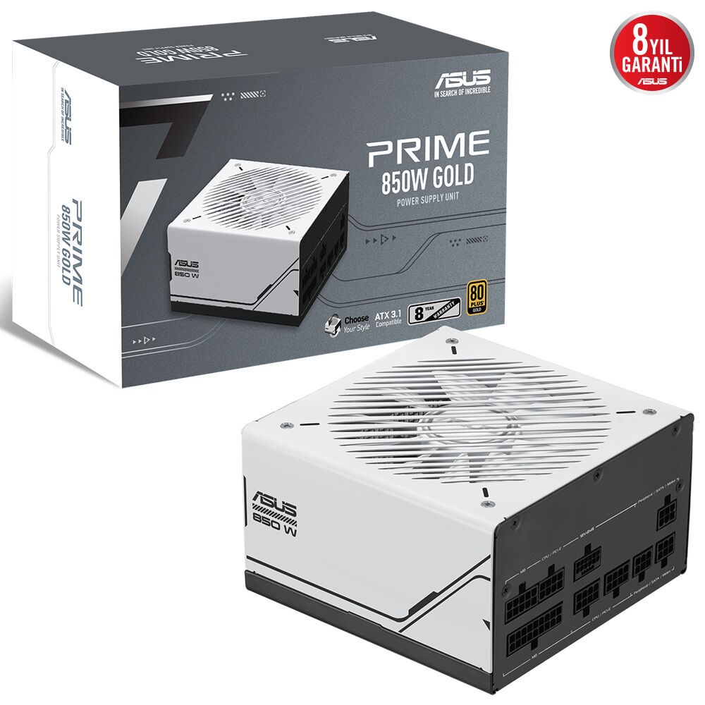 ASUS PRIME AP-850G 80+ GOLD 850W PCIe 5.1 ve ATX 3.1 UYUMLU 8 YIL GARANTİLİ MODÜLER GÜÇ KAYNAĞI