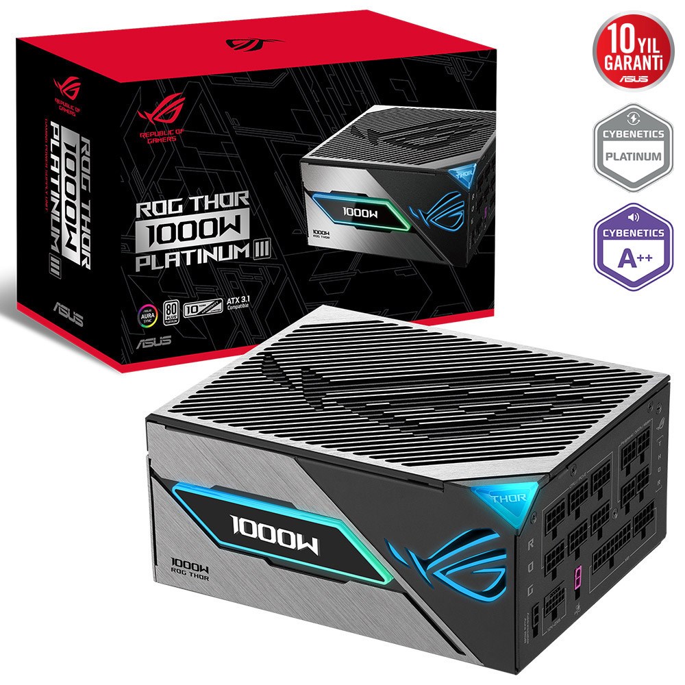 ASUS ROG THOR 1000W PLATINUM III 80 PLUS ATX 3.1 AKILLI VOLTAJ DÜZENLEYİCİ, MANYETİK OLED EKRAN, 10 YIL GARANTİ