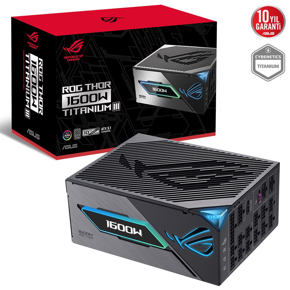 ASUS ROG THOR 1600T TITANIUM III Modüler 80+ 1600W GÜÇ KAYNAĞI Pcıe 5.1 Atx 3.1 Güç Kaynağı 10 Yıl Garanti