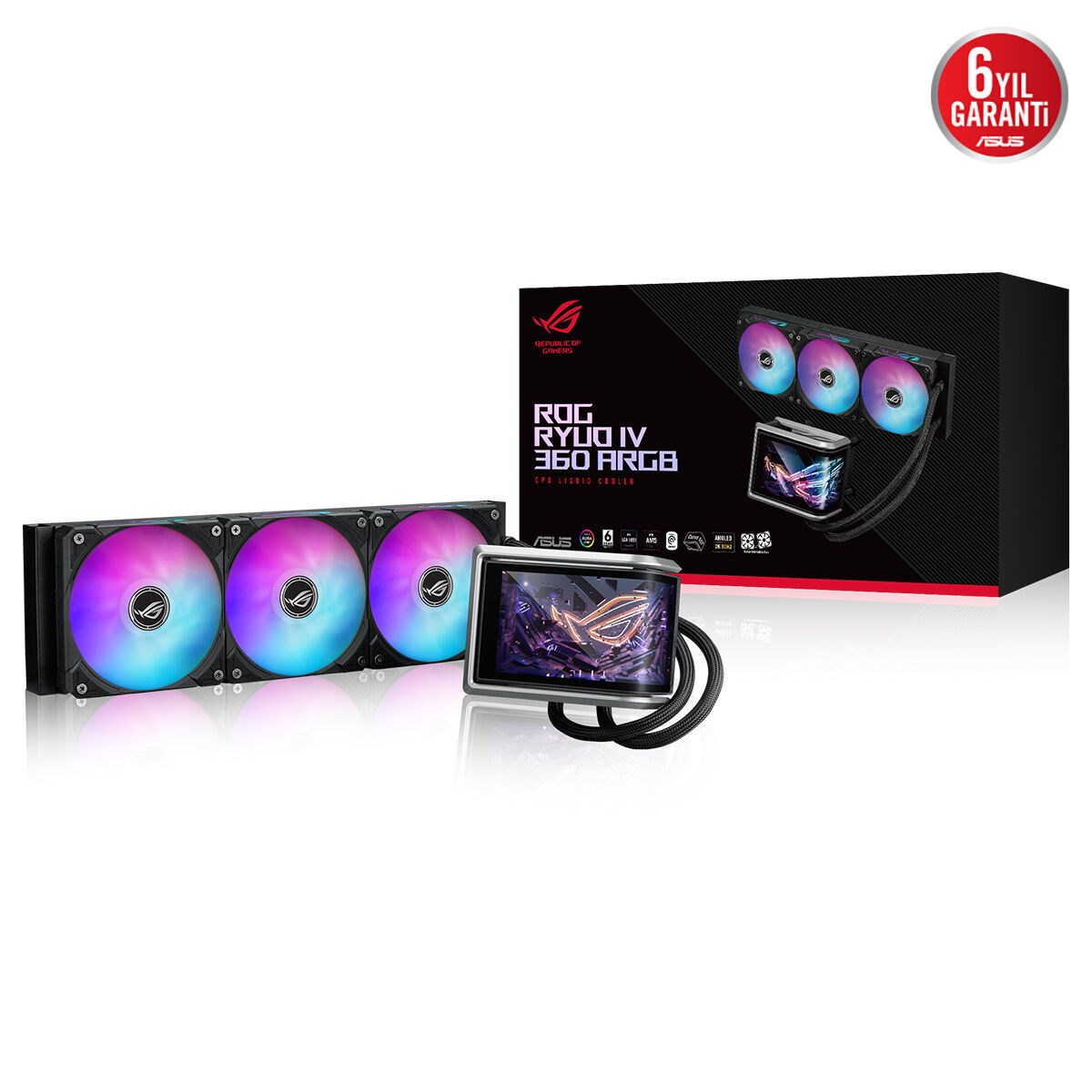 ASUS ROG RYUO IV 360 ARGB HAREKETLİ KAVİSLİ 6 67 INCH AMOLED EKRAN 3D GEN8 V2 ARGB FANLAR 6 YIL GARANTİ